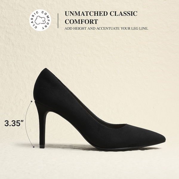Ascenelle Comfy Pointed Toe Stiletto Heel Chic Pumps - BLACK-SUEDE - 3
