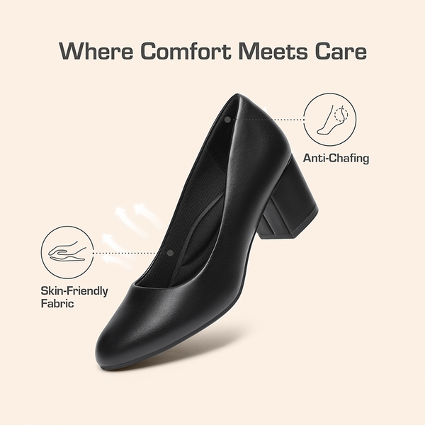 Ascenda Wide-Toe Non-slip Arch Support Cushioned Pumps - BLACK-PU - 5