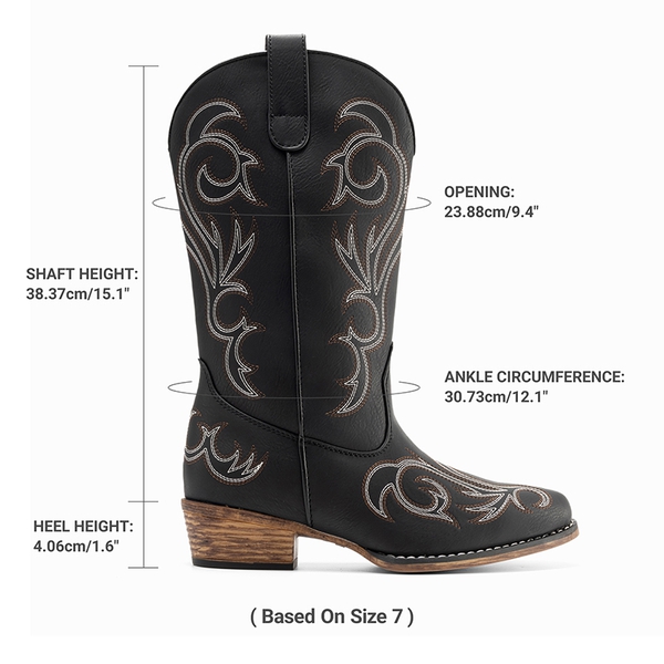 Wide-calf Square-toe Mid-Calf Cowgirl Boots - BLACK - 3