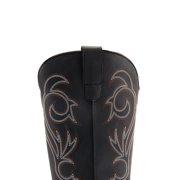 Wide-calf Square-toe Mid-Calf Cowgirl Boots - BLACK - 6