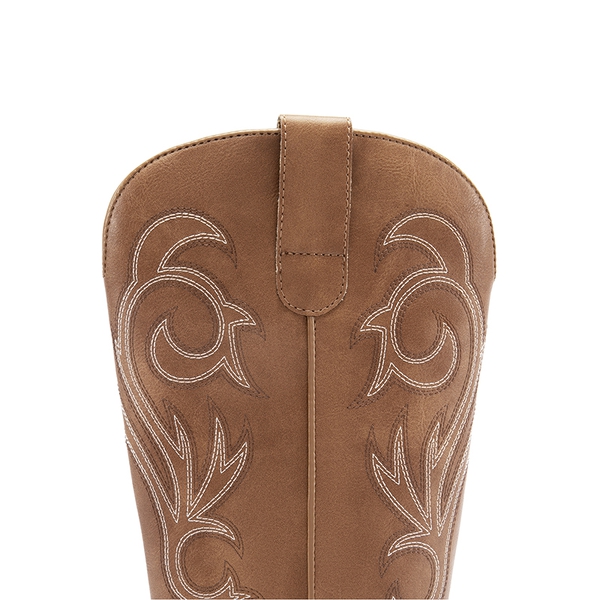 Wide-calf Square-toe Mid-Calf Cowgirl Boots - TAN - 6