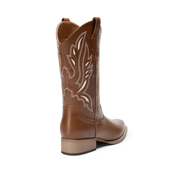Wide-calf Square Toe Embroidered Cowboy Boots - BROWN - 6