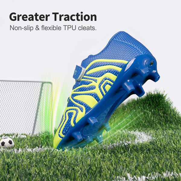 Kids Mesh-Covered EVA Insole Soccer Shoes  - ROYAL BLUE/NEON GREEN - 4