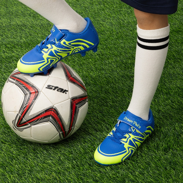 Kids Mesh-Covered EVA Insole Soccer Shoes  - ROYAL BLUE/NEON GREEN - 7