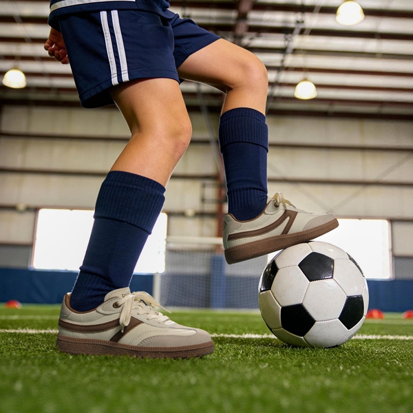 Kids Faux Suede Toe Cap Soccer Cleats - KHAKI - 6