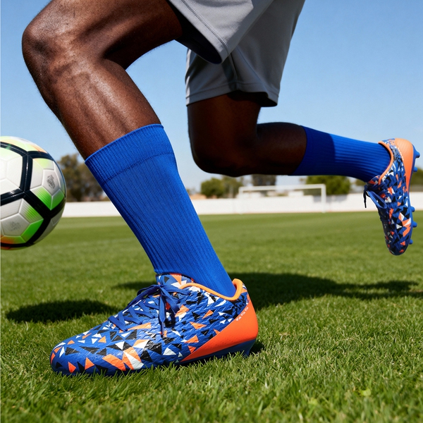 Men‘s Strategically Positioned Cleats Soccer Shoes - ORANGE/ROYAL BLUE - 7
