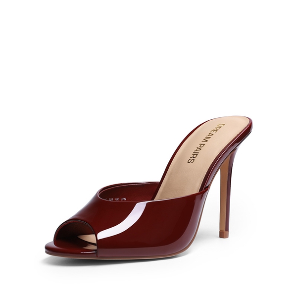 Chic Open Toe Stiletto Mule Heels - BURGUNDY -  0