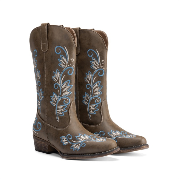 Vintage-inspired Women’s Cowboy Boots - DARK BROWN - 4