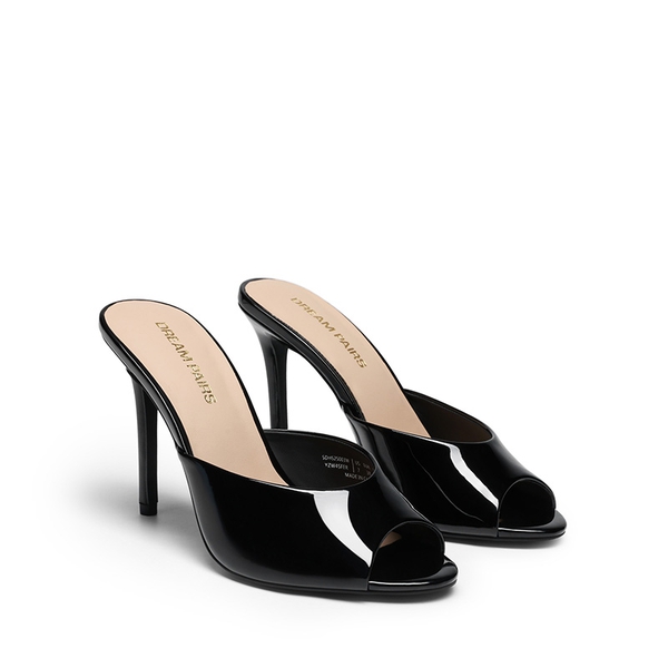 Chic Open Toe Stiletto Mule Heels - BLACK-PAT - 4