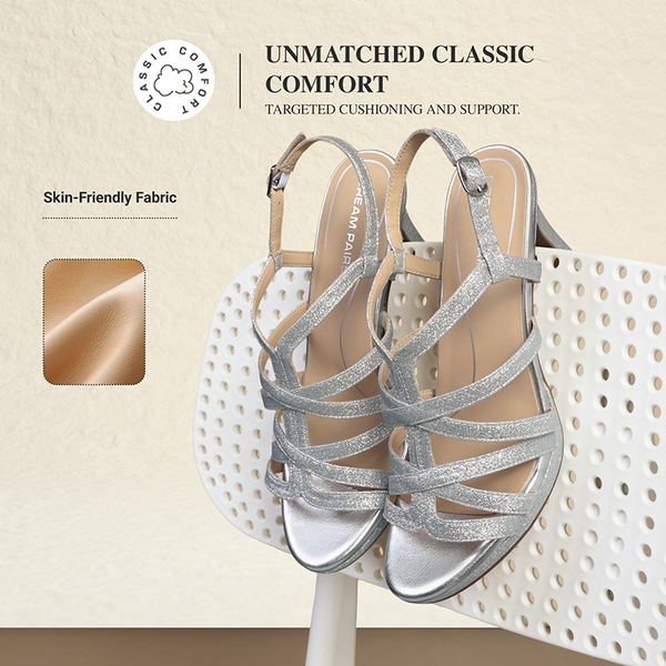 Ascenelle Comfort Platform Stiletto Heel Dress Sandals - SILVER - 5