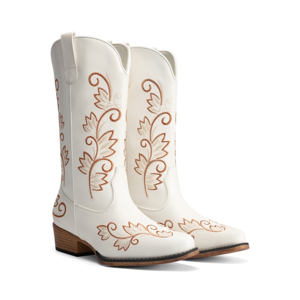 Vintage-inspired Women’s Cowboy Boots - WHITE - 4