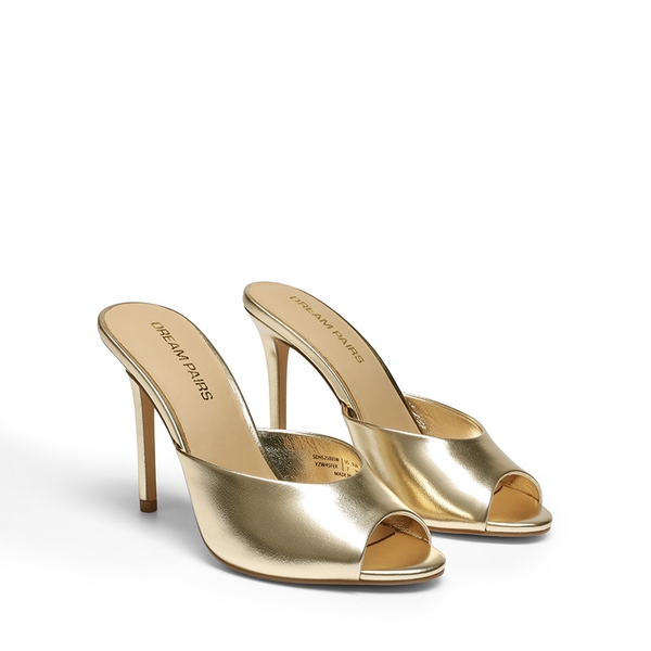 Chic Open Toe Stiletto Mule Heels - LIGHT GOLD - 4