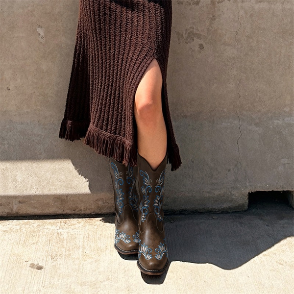 Vintage-inspired Women’s Cowboy Boots - DARK BROWN - 2
