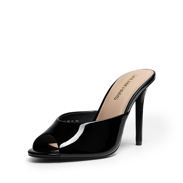 Chic Open Toe Stiletto Mule Heels - BLACK-PAT -  0