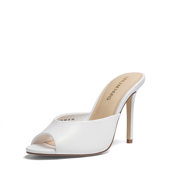 Chic Open Toe Stiletto Mule Heels - WHITE -  0