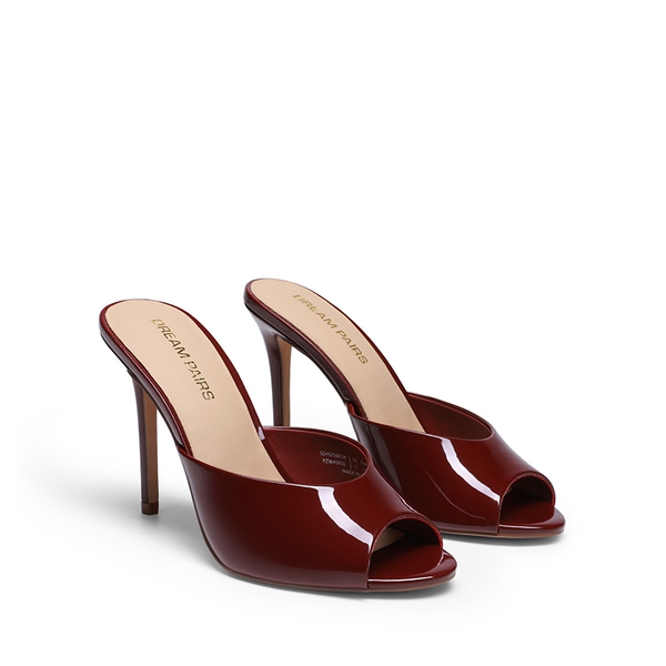 Chic Open Toe Stiletto Mule Heels - BURGUNDY - 4