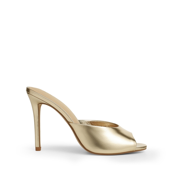 Chic Open Toe Stiletto Mule Heels - LIGHT GOLD - 3