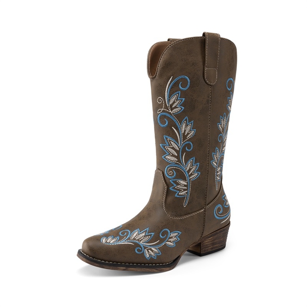 Vintage-inspired Women’s Cowboy Boots - DARK BROWN -  0