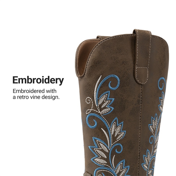Vintage-inspired Women’s Cowboy Boots - DARK BROWN - 6