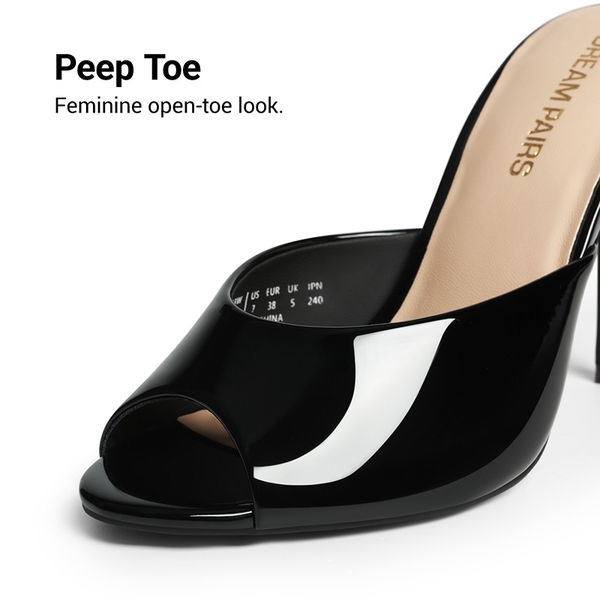 Chic Open Toe Stiletto Mule Heels - BLACK-PAT - 5