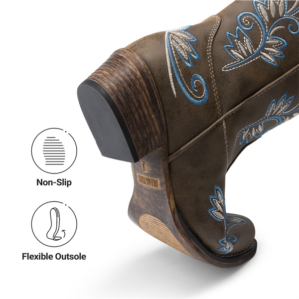 Vintage-inspired Women’s Cowboy Boots - DARK BROWN - 8