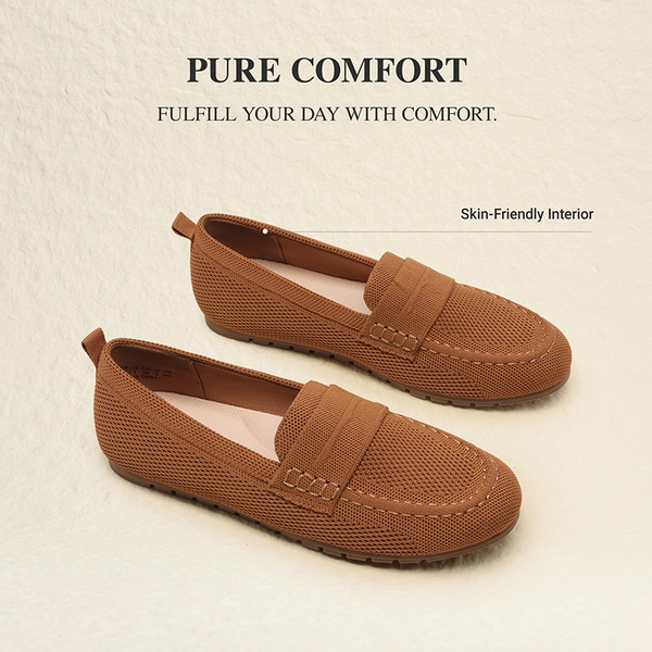 Ascenelle All-day Comfort Fashionable Slip-on Loafers Knit Edition - BROWN - 5