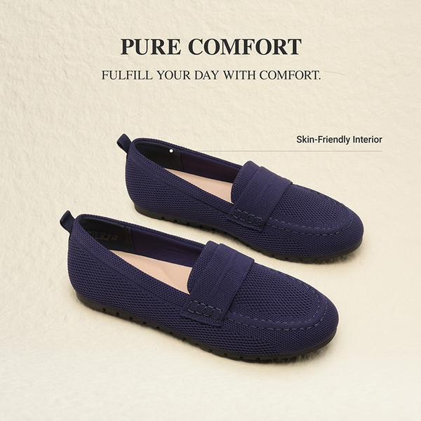 Ascenelle All-day Comfort Fashionable Slip-on Loafers Knit Edition - NAVY - 5