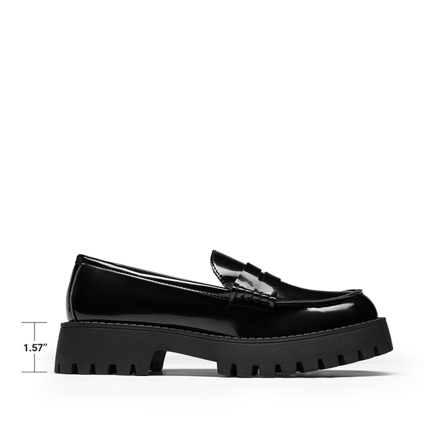 Women's Chunky Platform Classic Loafer - BLACK-PATENT - 5