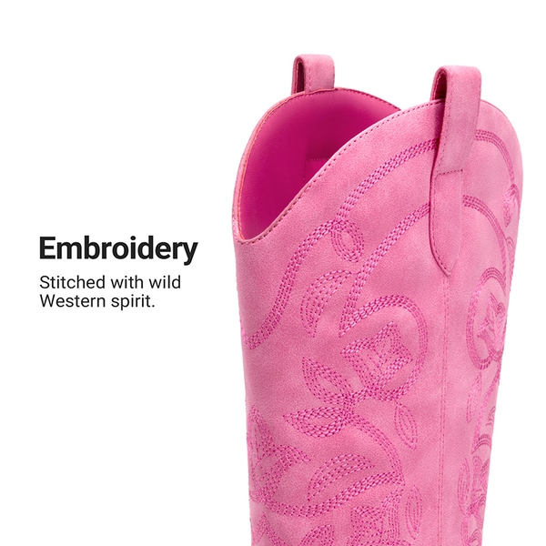 Women’s Wide-calf Embroidered Distressed Cowboy Boots - PINK - 5