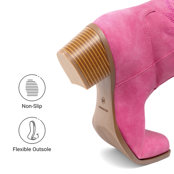 Women’s Wide-calf Embroidered Distressed Cowboy Boots - PINK - 6