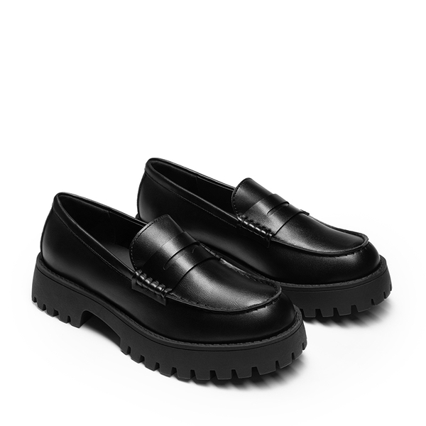 Women's Chunky Platform Classic Loafer - BLACK-PU - 6