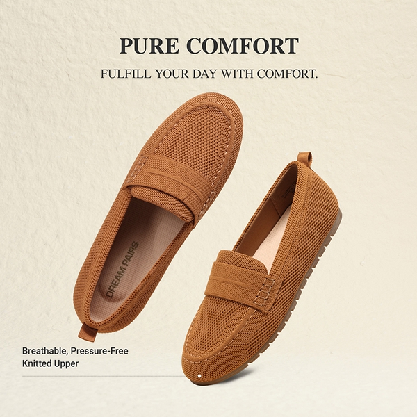 Ascenelle All-day Comfort Fashionable Slip-on Loafers Knit Edition - BROWN - 6