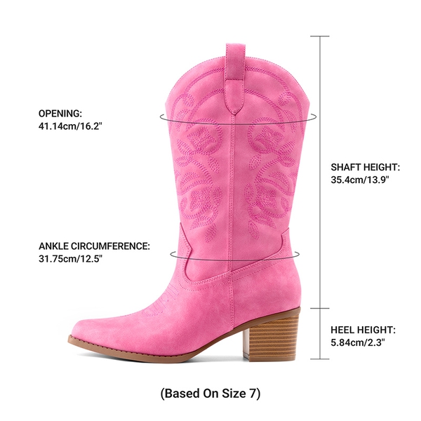Women’s Wide-calf Embroidered Distressed Cowboy Boots - PINK - 3