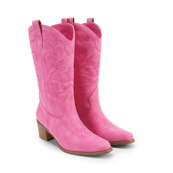 Women’s Wide-calf Embroidered Distressed Cowboy Boots - PINK - 4