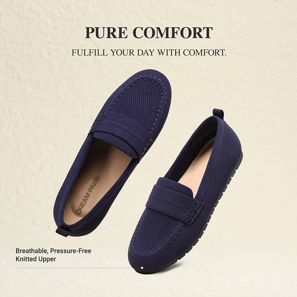 Ascenelle All-day Comfort Fashionable Slip-on Loafers Knit Edition - NAVY - 6