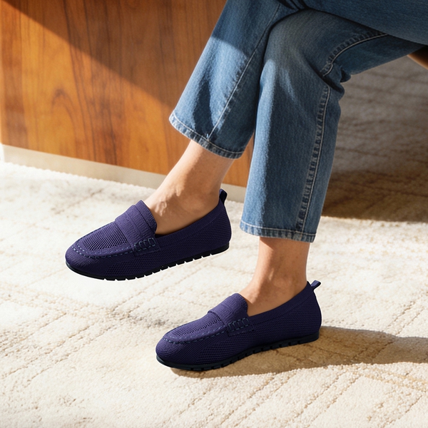 Ascenelle All-day Comfort Fashionable Slip-on Loafers Knit Edition - NAVY - 2