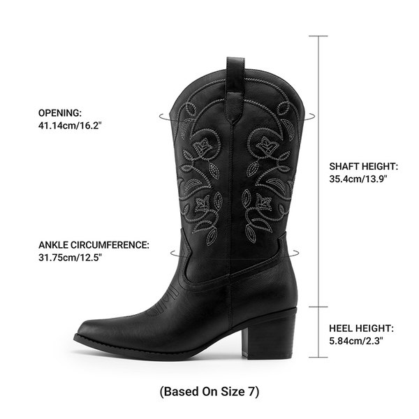 Women’s Wide-calf Embroidered Distressed Cowboy Boots - BLACK - 3