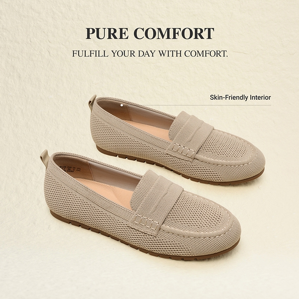 Ascenelle All-day Comfort Fashionable Slip-on Loafers Knit Edition - BEIGE - 5