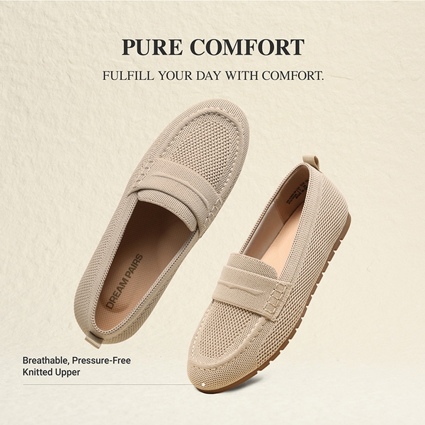 Ascenelle All-day Comfort Fashionable Slip-on Loafers Knit Edition - BEIGE - 6
