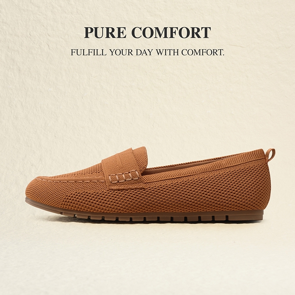 Ascenelle All-day Comfort Fashionable Slip-on Loafers Knit Edition - BROWN - 4