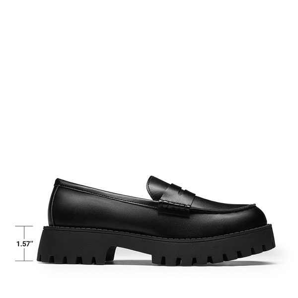 Women's Chunky Platform Classic Loafer - BLACK-PU - 5