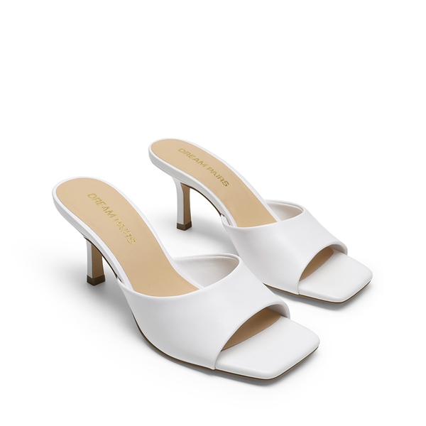 Women’s Kitten Heel Square Toe Sandals - WHITE - 4