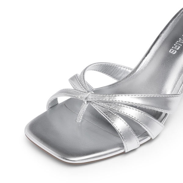 Women’s Square Toe Heels with Crossover Straps - SILVER - 6