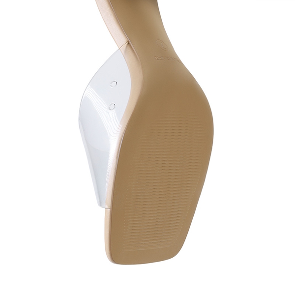 Women’s Kitten Heel Square Toe Sandals - NUDE/CLEAR - 5