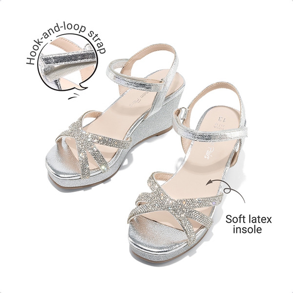 Girls Rhinestone Wedge Sandals - SILVER - 5