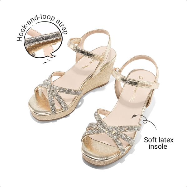 Girls Rhinestone Wedge Sandals - GOLD - 5