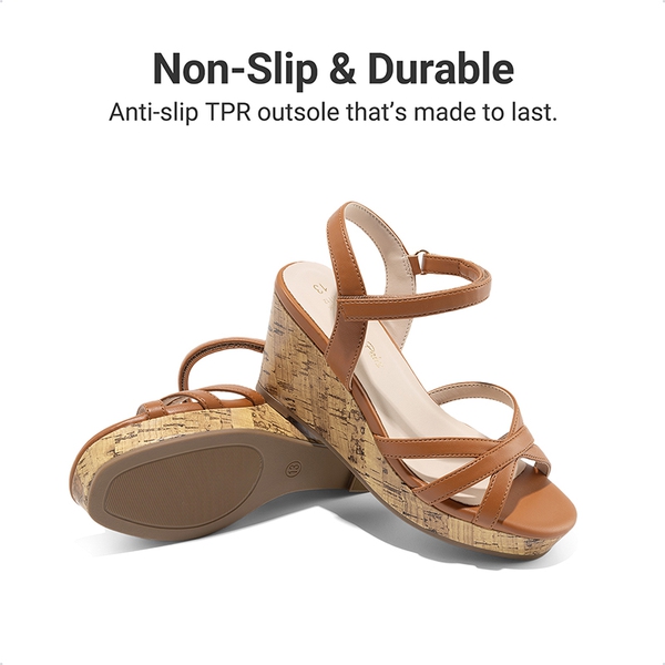 Girls Rhinestone Wedge Sandals - BROWN - 3