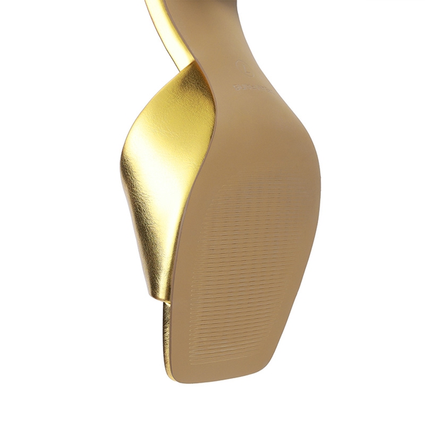 Women’s Kitten Heel Square Toe Sandals - GOLD - 5