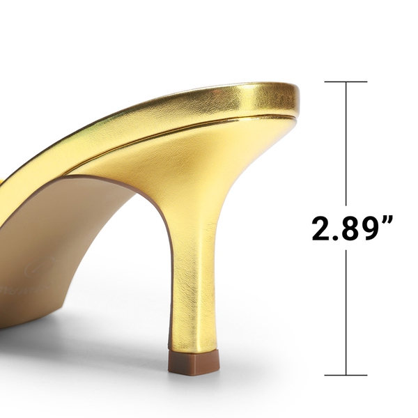 Women’s Kitten Heel Square Toe Sandals - GOLD - 6