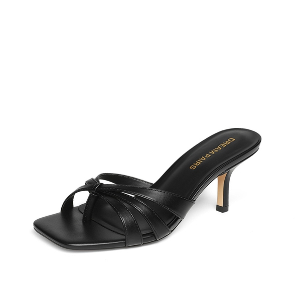 Women’s Square Toe Heels with Crossover Straps - BLACK -  0